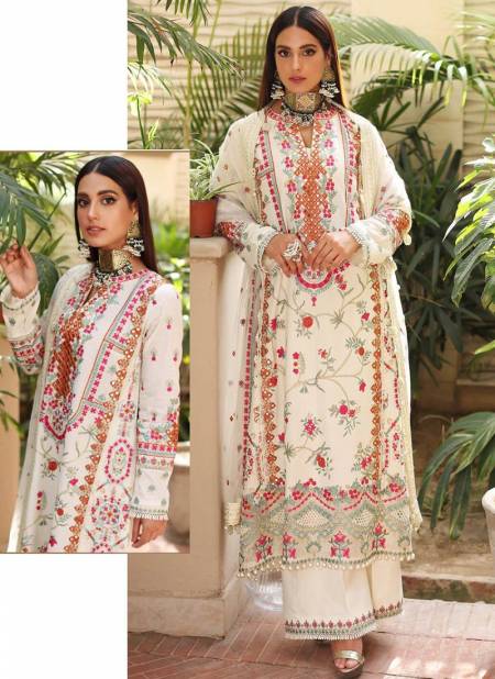Off White Colour R 514 NX Ramsha New Designer Georgette Pakistani Salwar Suit Collection 514 A